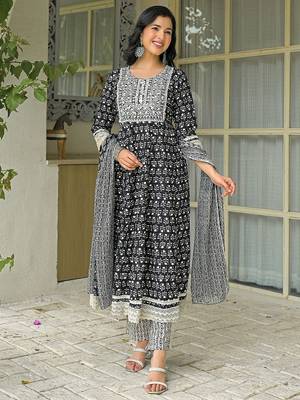 Women Ethnic Motifs Embroidered Anarkali Kurta with Trousers & Dupatta 6