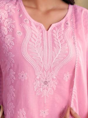 Women Ethnic Motifs Embroidered Regular Thread Work Pure Cotton Kurta with Palazzos & With Dupatta 4