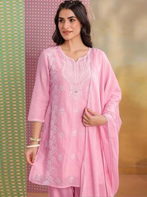Women Ethnic Motifs Embroidered Regular Thread Work Pure Cotton Kurta with Palazzos & With Dupatta 5