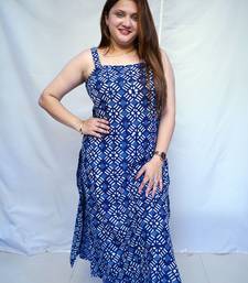 Cotton Indigo Dabu Handblock Printed Long Kurti for Women