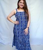 Cotton Indigo Dabu Handblock Printed Long Kurti for Women
