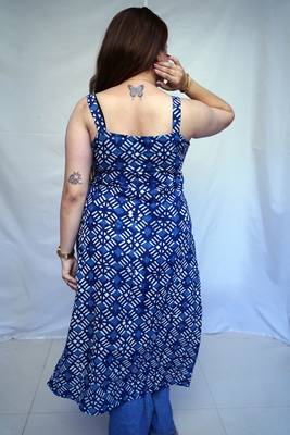 Cotton Indigo Dabu Handblock Printed Long Kurti for Women 2