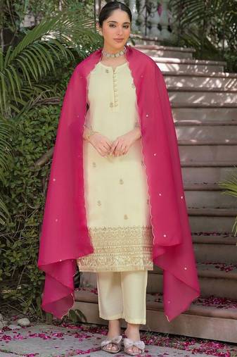 Women Ethnic Motifs Embroidered Regular Sequinned Kurta with Trousers & With Dupatta