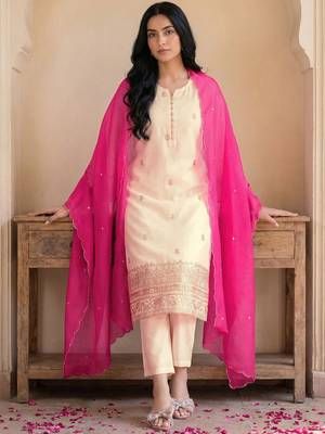 Women Ethnic Motifs Embroidered Regular Thread Work Kurta with Trousers & With Dupatta 4