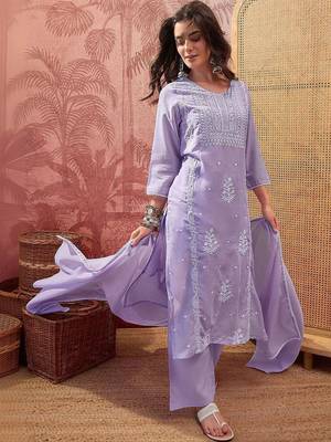 Women Ethnic Motifs Embroidered Regular Thread Work Kurta with Palazzos & With Dupatta 3