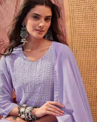 Women Ethnic Motifs Embroidered Regular Thread Work Kurta with Palazzos & With Dupatta 4