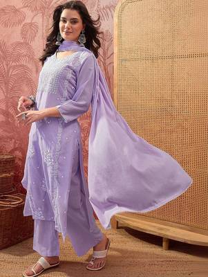 Women Ethnic Motifs Embroidered Regular Thread Work Kurta with Palazzos & With Dupatta 6