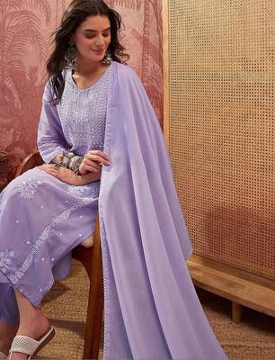 Women Ethnic Motifs Embroidered Regular Thread Work Kurta with Palazzos & With Dupatta 7