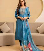 Women Ethnic Motifs Embroidered Regular Thread Work Kurta Set With Dupatta