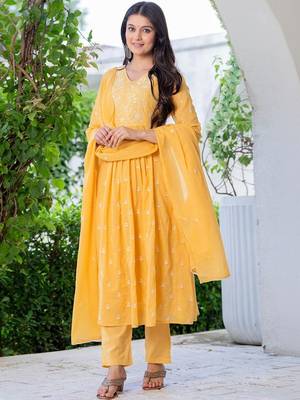 Women Ethnic Motifs Embroidered Empire Thread Work Kurta with Trousers & With Dupatta 6