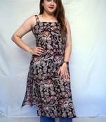 Cotton Black Kalamkari Hand block Printed Long Kurti for Women