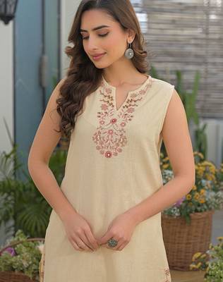 Embroidered Cream Viscose Rayon Co Ords for Women 3