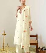 Women Floral Regular Thread Work Pure Cotton Kurta with Palazzos & With Dupatta