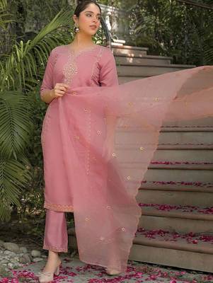 Women Ethnic Motifs Embroidered Regular Kurta with Trousers & With Dupatta 7