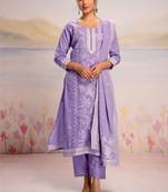 Women Ethnic Motifs Embroidered Regular Thread Work Pure Cotton Kurta with Trousers & With Dupatta
