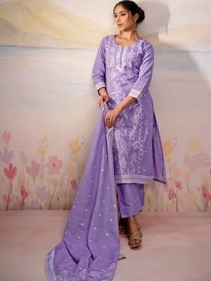 Women Ethnic Motifs Embroidered Regular Thread Work Pure Cotton Kurta with Trousers & With Dupatta 4