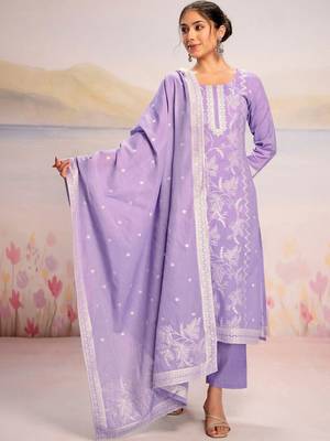 Women Ethnic Motifs Embroidered Regular Thread Work Pure Cotton Kurta with Trousers & With Dupatta 5