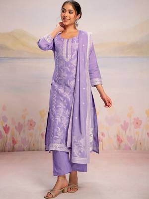 Women Ethnic Motifs Embroidered Regular Thread Work Pure Cotton Kurta with Trousers & With Dupatta 6