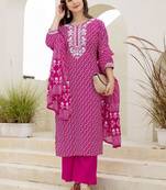Women Ethnic Motifs Printed Regular Thread Work Kurta with Palazzos & With Dupatta