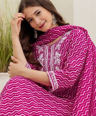 Women Ethnic Motifs Printed Regular Thread Work Kurta with Palazzos & With Dupatta 2