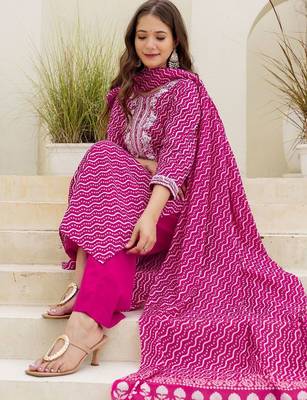 Women Ethnic Motifs Printed Regular Thread Work Kurta with Palazzos & With Dupatta 4