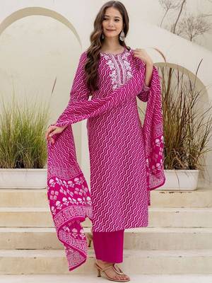 Women Ethnic Motifs Printed Regular Thread Work Kurta with Palazzos & With Dupatta 6