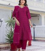 Women Ethnic Motifs Printed Regular Pure Cotton Kurta with Trousers & With Dupatta
