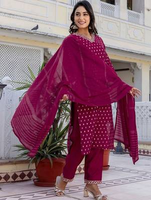 Women Ethnic Motifs Printed Regular Pure Cotton Kurta with Trousers & With Dupatta 5