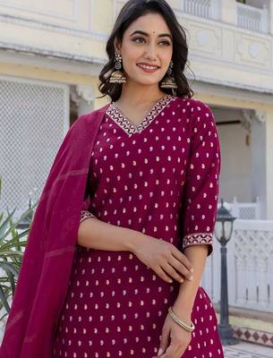 Women Ethnic Motifs Printed Regular Pure Cotton Kurta with Trousers & With Dupatta 7