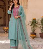 Women Ethnic Motifs Embroidered Regular Thread Work Kurta with Palazzos & With Dupatta