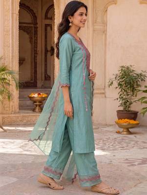 Women Ethnic Motifs Embroidered Regular Thread Work Kurta with Palazzos & With Dupatta 3