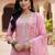 Women Pink Organza Embroidered Straight Kurta Trousers with Dupatta