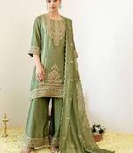 Women Ethnic Motifs Embroidered Regular Thread Work Kurta with Palazzos & With Dupatta