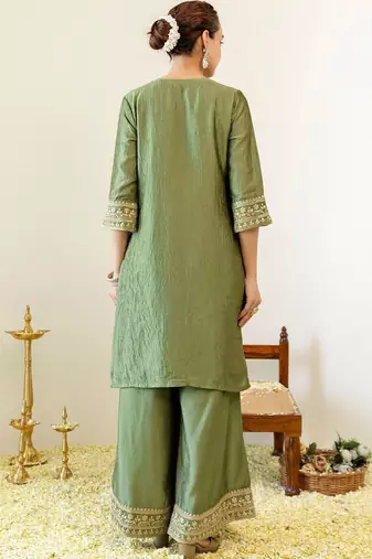 Women Ethnic Motifs Embroidered Regular Thread Work Kurta with Palazzos & With Dupatta