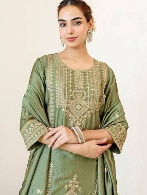 Women Ethnic Motifs Embroidered Regular Thread Work Kurta with Palazzos & With Dupatta 6