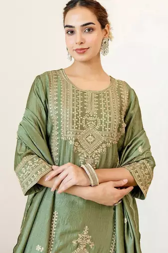 Women Ethnic Motifs Embroidered Regular Thread Work Kurta with Palazzos & With Dupatta