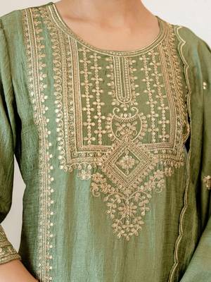 Women Ethnic Motifs Embroidered Regular Thread Work Kurta with Palazzos & With Dupatta 7