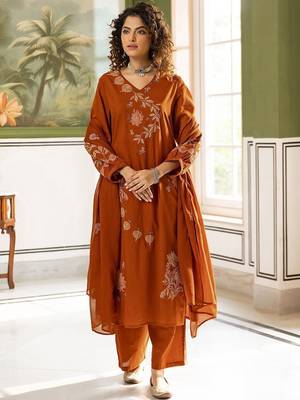 Women Embroidered Regular Kurta with Trousers & With Dupatta 1