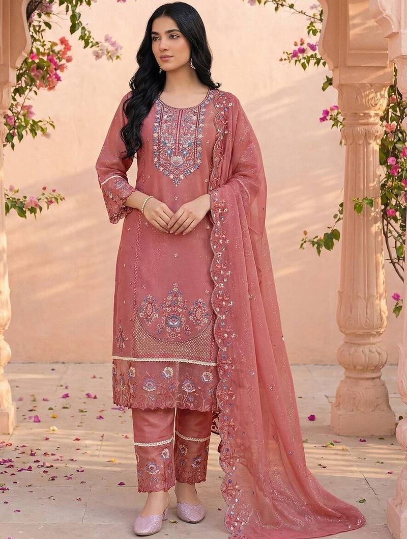 Women Ethnic Motifs Embroidered Regular Thread Work Kurta with Trousers & With Dupatta