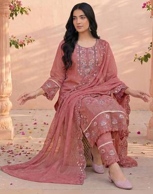Women Ethnic Motifs Embroidered Regular Thread Work Kurta with Trousers & With Dupatta 4