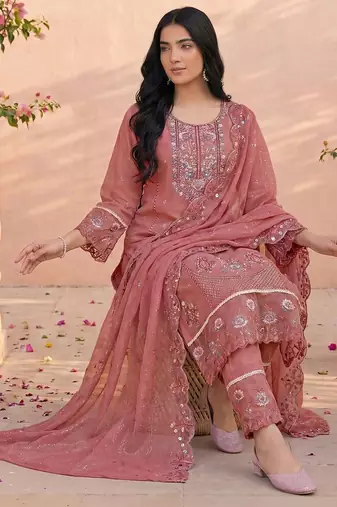 Women Ethnic Motifs Embroidered Regular Thread Work Kurta with Trousers & With Dupatta
