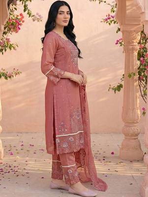 Women Ethnic Motifs Embroidered Regular Thread Work Kurta with Trousers & With Dupatta 5