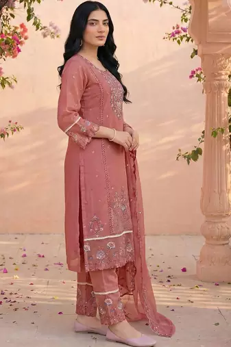 Women Ethnic Motifs Embroidered Regular Thread Work Kurta with Trousers & With Dupatta