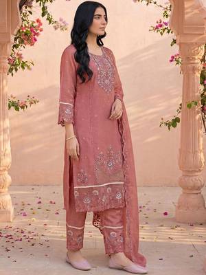 Women Ethnic Motifs Embroidered Regular Thread Work Kurta with Trousers & With Dupatta 6