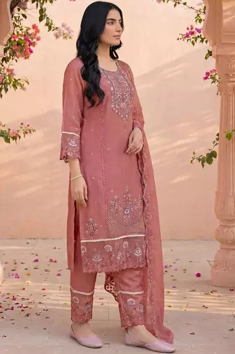 Women Ethnic Motifs Embroidered Regular Thread Work Kurta with Trousers & With Dupatta
