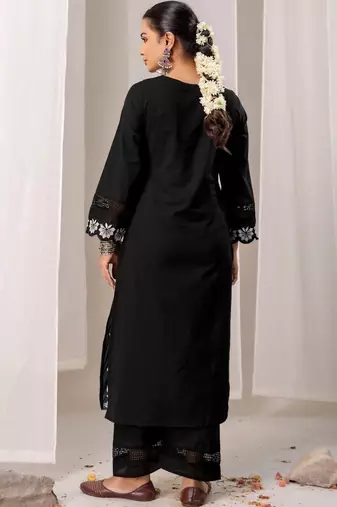 Women Floral Embroidered Regular Thread Work Pure Cotton Kurta with Trousers & With Dupatta