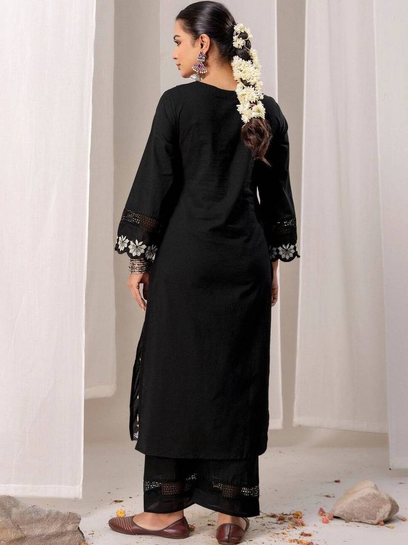 Women Floral Embroidered Regular Thread Work Pure Cotton Kurta with Trousers & With Dupatta
