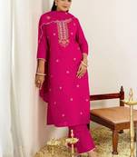 Women Floral Embroidered Regular Thread Work Pure Cotton Kurta with Trousers & With Dupatta
