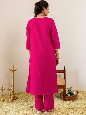 Women Floral Embroidered Regular Thread Work Pure Cotton Kurta with Trousers & With Dupatta 3