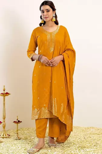 Women Ethnic Motifs Regular Kurta with Trousers & With Dupatta